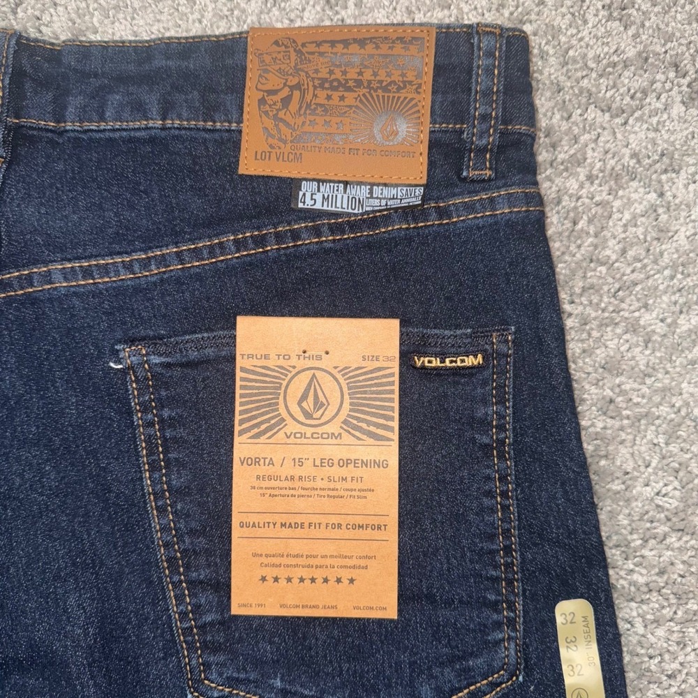 Volcom Vorta Slim Straight Stretch Denim Jeans Blue Mens Size 32x30 NEW - Picture 9 of 10